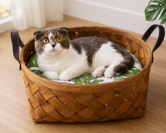Handwoven Bamboo Rattan Cat Basket Bed