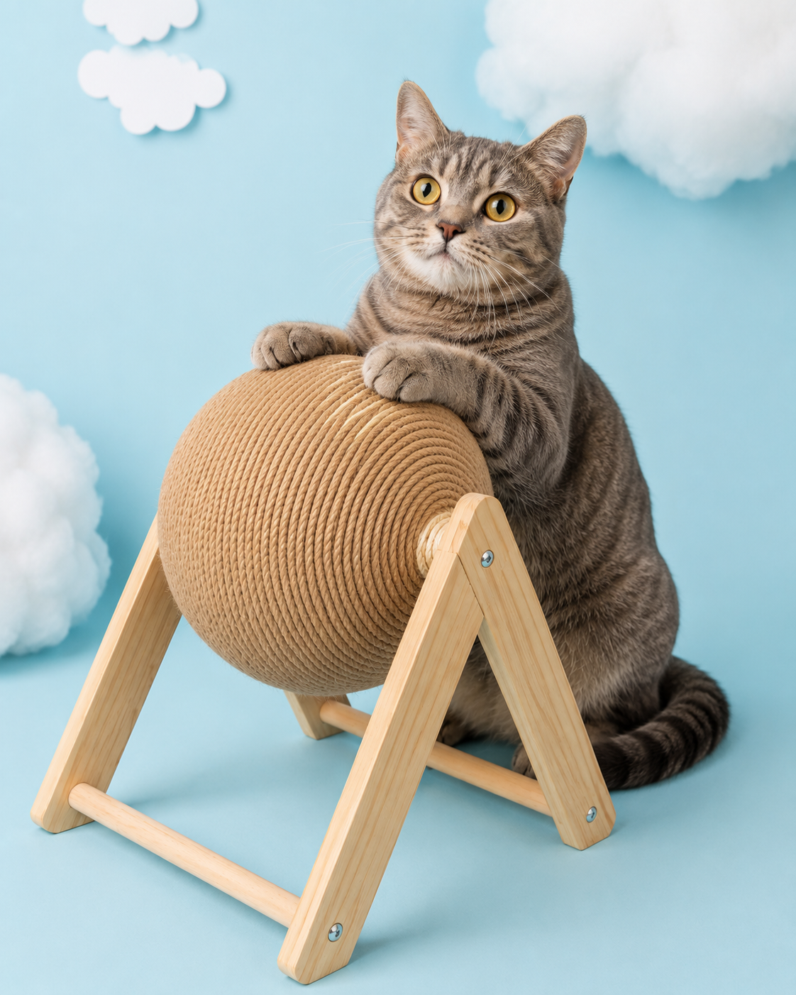 Natural Sisal Cat Scratching Ball with Wooden Stand